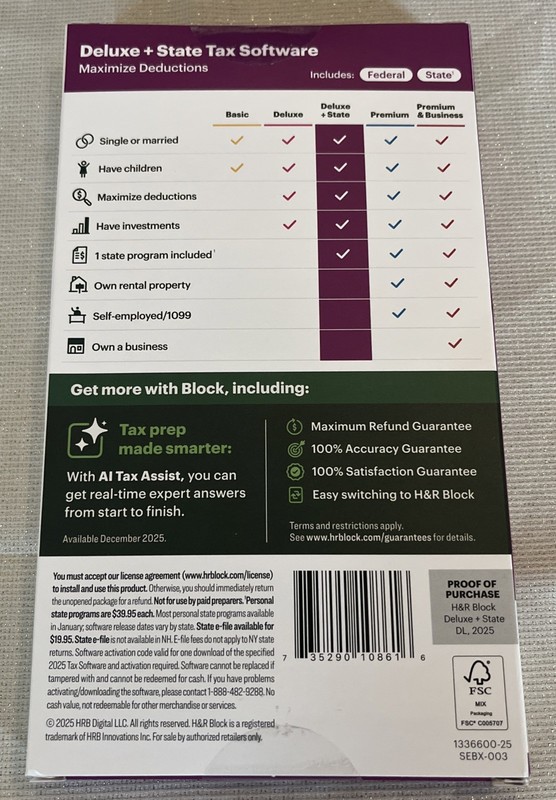 2025 H&R Block Tax Software Deluxe + State MAC/Windows PC [Key Card] gallery