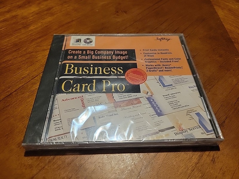 Softkey Business Card Pro CD-rom Windows 95 New in Sealed Case Vintage