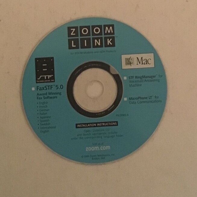 ZOOM LINK CD for Zoom Modems Mac Apple FaxSTF 5.0 STF RingManager MicroPhone LT