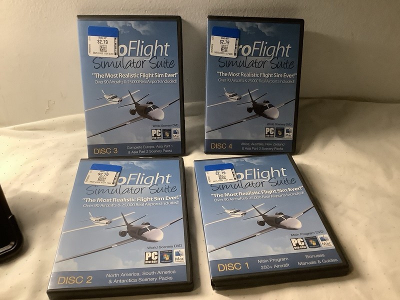 Lot (4) Pro Flight Simulator Suite 1-4 PC MAC Win 7 DVD Rom; Main/World Scenery
