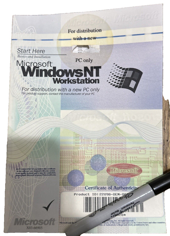 Microsoft NT Workstation Manual For Digital PC Only License Key Certificate 2