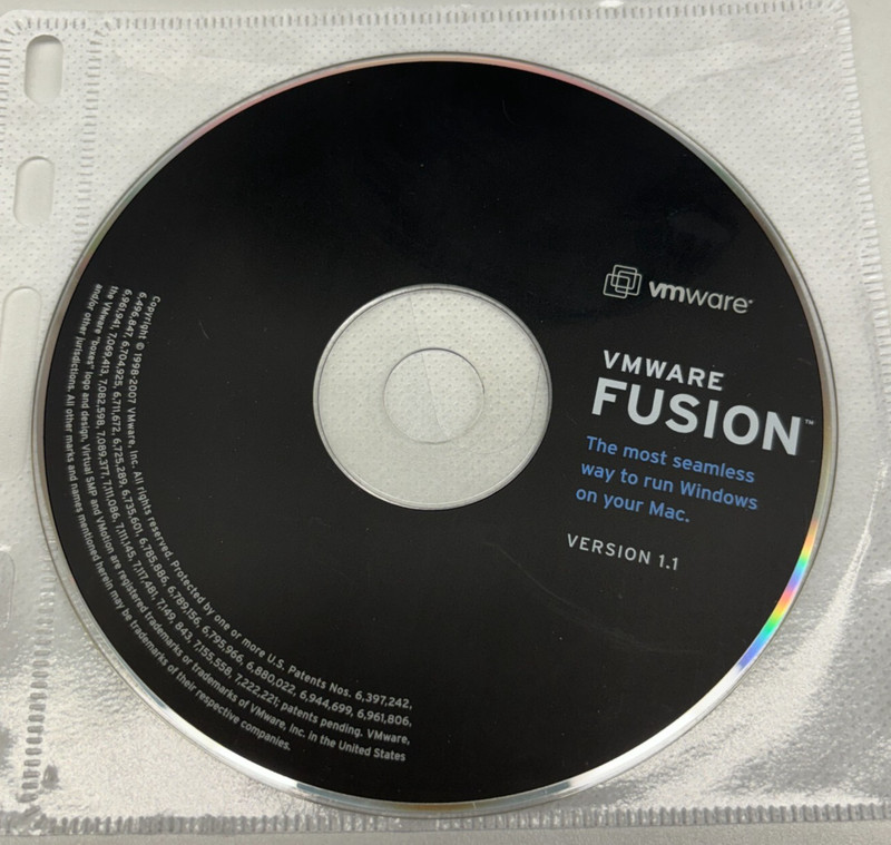 VMWare Fusion V1.1 for Vintage Apple Mac to run Windows – Disc only