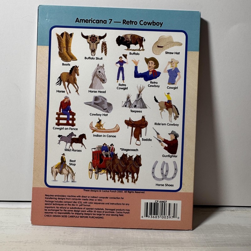 Cactus Punch Americana 7 Retro Cowboy Embroidery Designs CD Windows Mac CP AM07 gallery