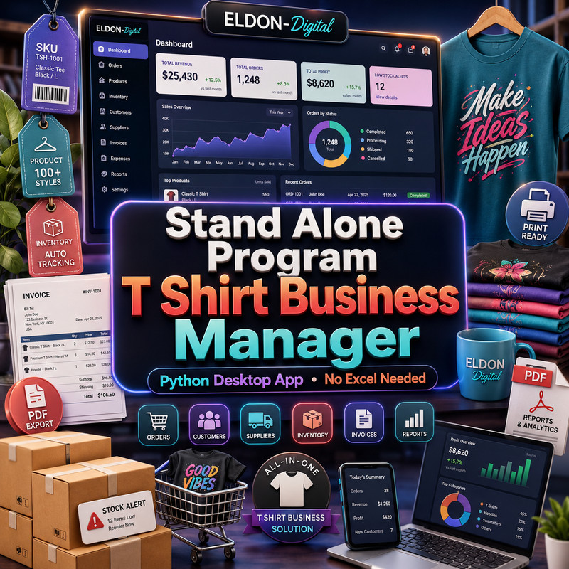 T-Shirt Business Manager Software USB Flash Drive Stand Alone PDF Invoice App