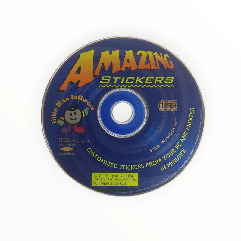 Amazing Stickers Vintage PC CD ROM Little Man Software Windows Sticker Maker