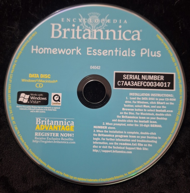 Encyclopedia Britannica Homework Essentials Plus CD-Data Disc-Win/Mac-04042 NEW