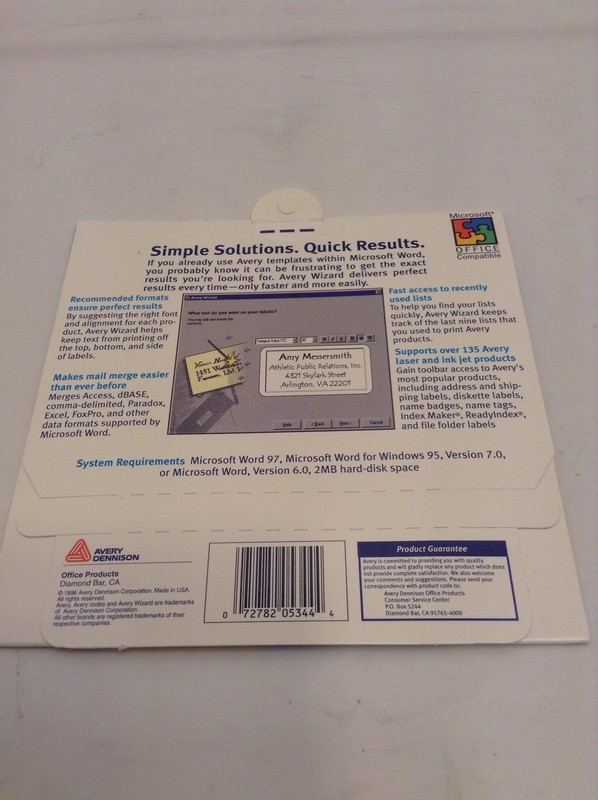 Brand New Sealed Avery Wizard 5344 For Microsoft Word... NOS Windows 95 gallery