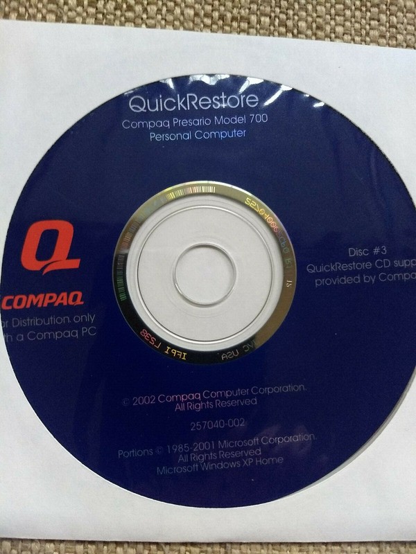 Compaq Presario Model 700 Quick Restore recovery CD Windows XP Home gallery