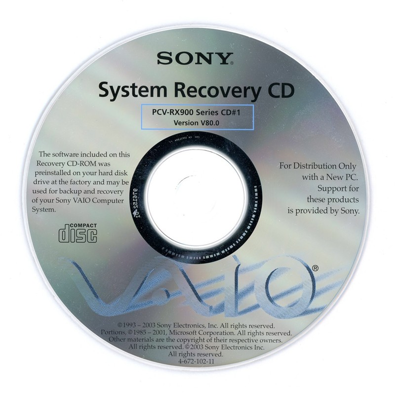 Sony Vaio Recovery Discs