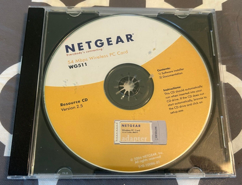 Vintage NetGear 54 Mhps WIreless PC Card WG511 Resorce CD V 2.5 CD-Rom RARE