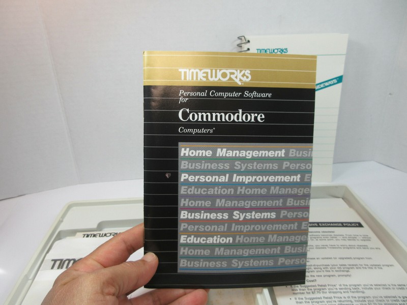 vintage 1983 Timeworks swift Calc 128 software Commodore 128 manual and box gallery