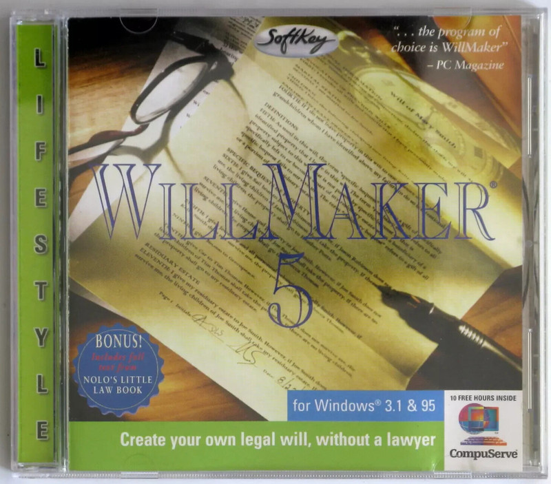 WillMaker 5 CDROM by Softkey for Windows 3.1 and 95