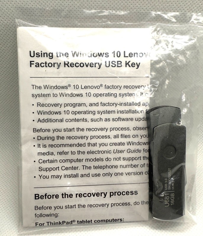 New Lenovo Windows 10 Factory Recovery USB Key – For Thinkpad X1 Carbon 8th Gen
