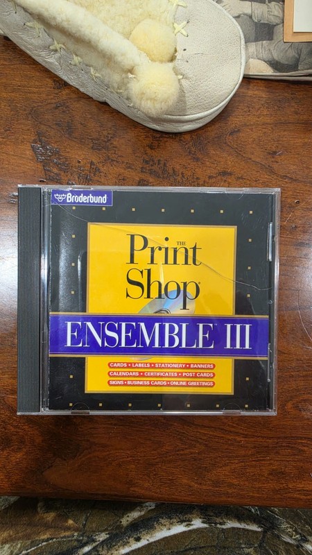 Print Shop Ensemble III desktop publishing software by Broderbund.