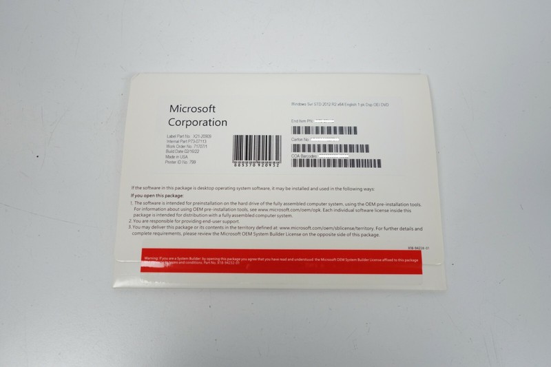 Microsoft Windows Server 2012 R2 Standard x64 DVD 16-Core + PRODUCT LICENSE KEY