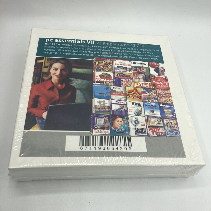 PC Essentials VII 7 – 23 Programs On 13 CDs – New – Box Damage