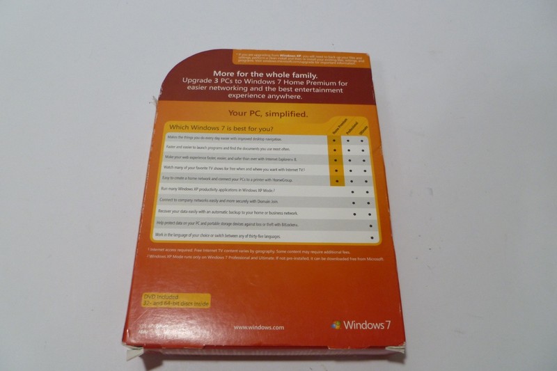 Microsoft Windows 7 Home Premium Upgrade Family Pack For 3 PCs 32 & 64 Bit DVDs gallery
