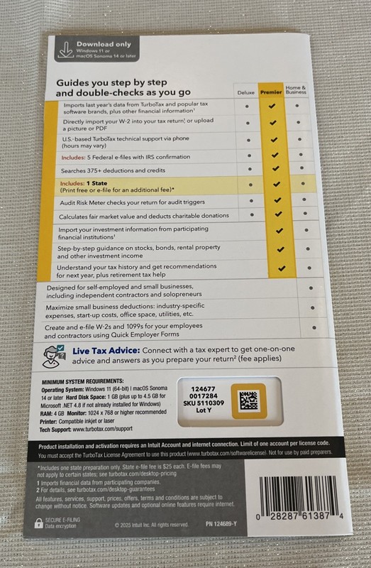 2025 TurboTax Premier Tax Software Fed State Windows/MAC Physical Key Card gallery