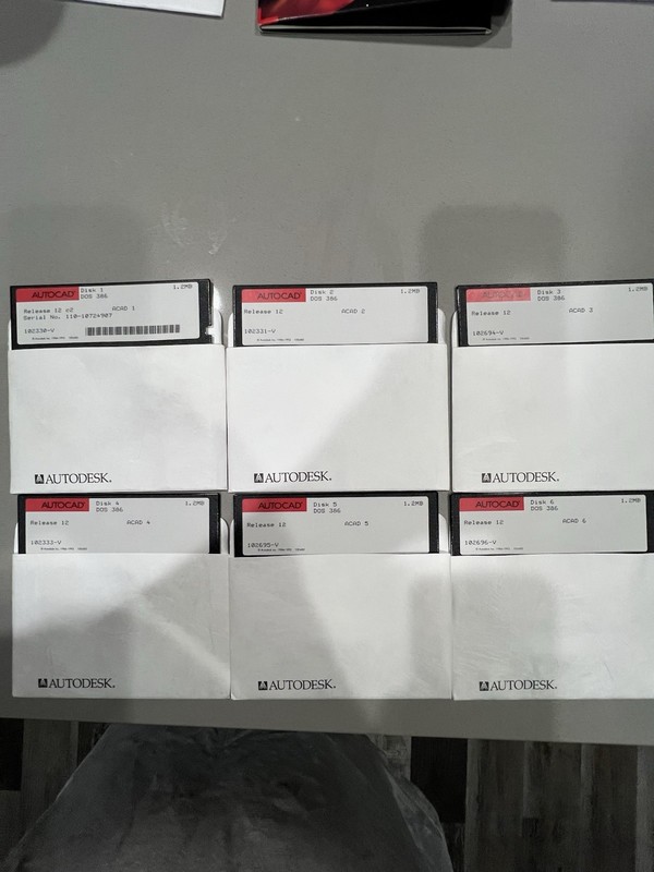 Autodesk Autocad Release 12 DOS 386 Floppy Disk Set (8) Vintage Cad