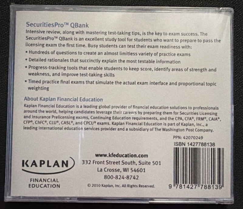 Kaplan SERIES 7 SECURITIES Pro QBank Representative Exam 2010 CD Sealed New gallery