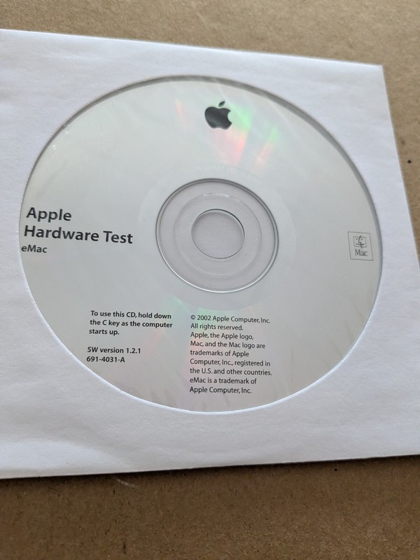 Apple Hardware Test CD for eMac SW Version 1.2.1 691-4031-A NEW UNUSED