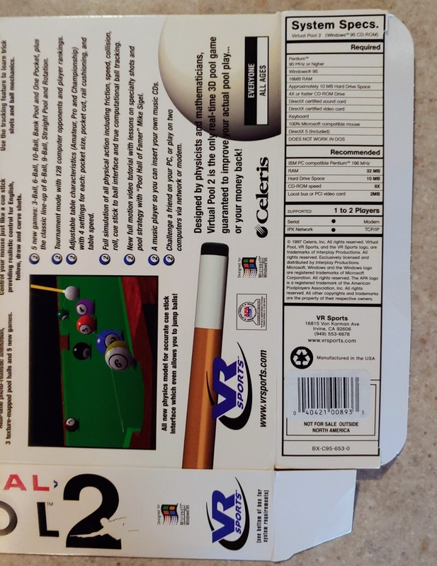 Virtual Pool 2 PC CD-ROM with Original Outer Box, Manual, Jewel Case, & CD NICE! gallery
