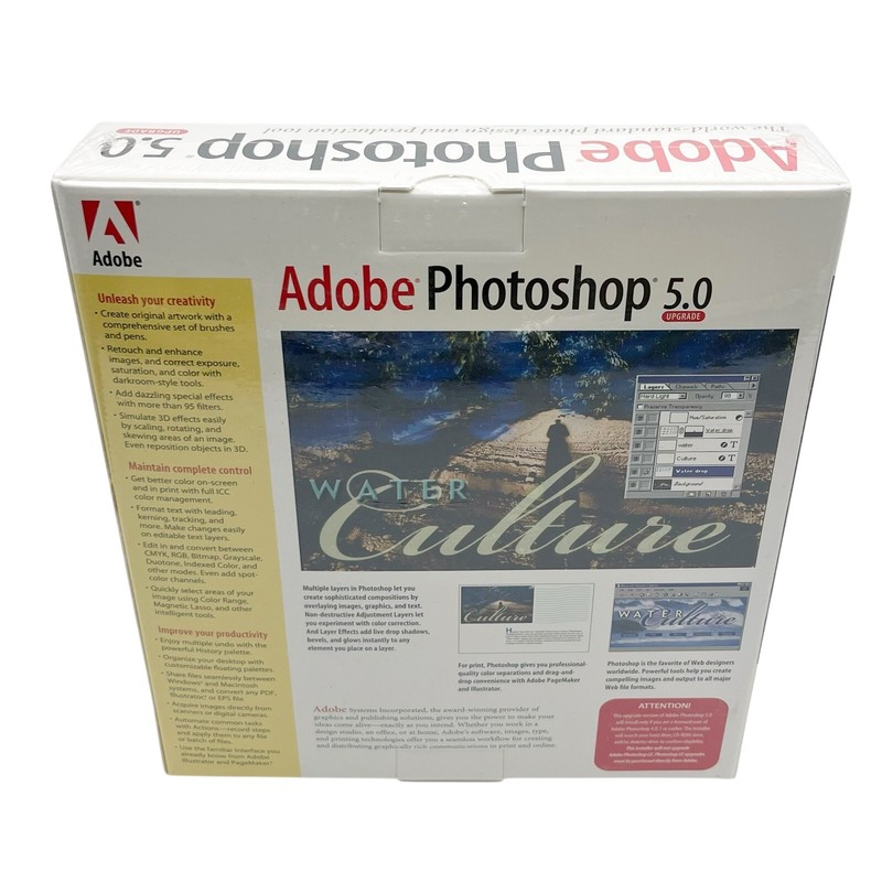 Vintage 1998 Adobe Photoshop 5.0 UPGRADE Apple Mac Macintosh CD-ROM Software NEW gallery