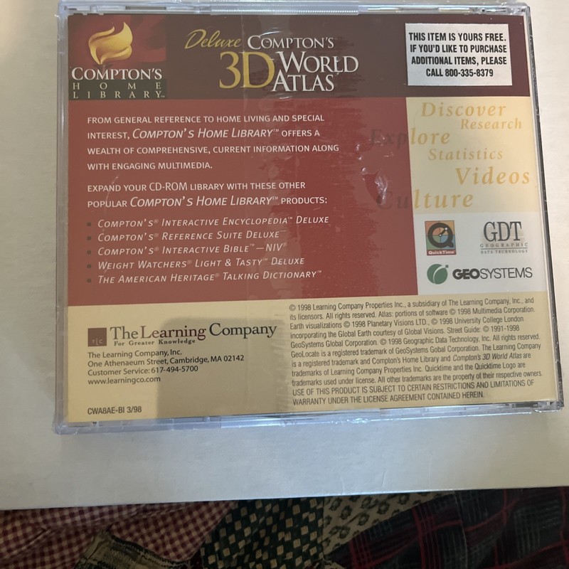 Compton's 3D World Atlas: Deluxe (PC,1998) The Learning Co.Geography. NEW. XH gallery