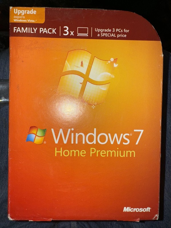 Microsoft Windows 7 Home Premium Upgrade Family Pack For 3 PCs 32 & 64 Bit DVDs