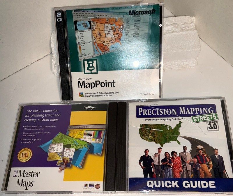 Microsoft Mappoint version 2002 + Master Maps + Precision Mapping – 3 preowned