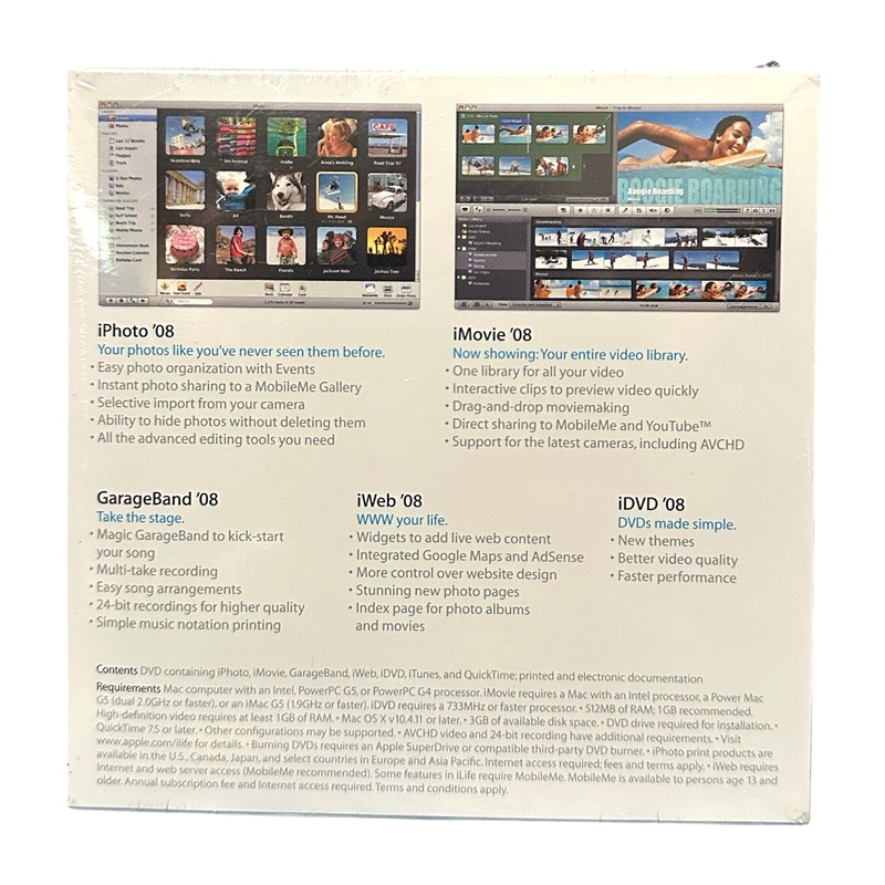 Apple iLife 08 Retail Box New Sealed iPhoto iMovie GarageBand iWeb iDVD 2008 gallery