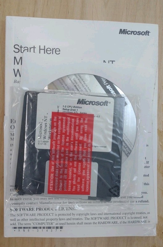 NOS Microsoft Windows NT Workstation 4.0 CD-ROM, 3.5 Floppies, Manual & COA