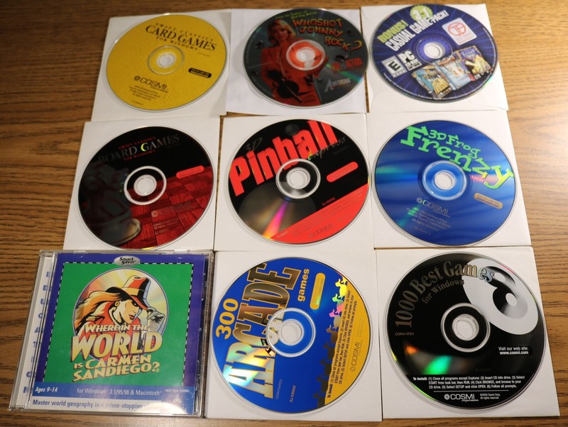 PC CD-Rom Lot of 9 - Computer Software Card Games Board Pinball Arcade 2000
