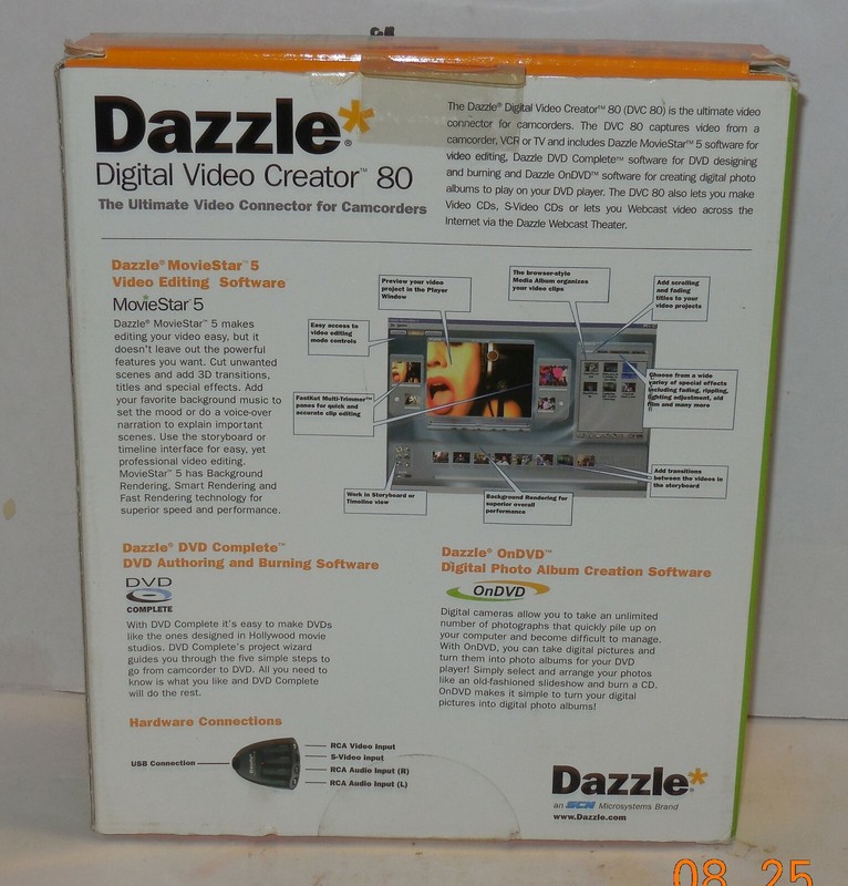 DAZZLE DVC-80 Digital Video Creator 80 Video Capture Device RCA USB Cable Disc gallery