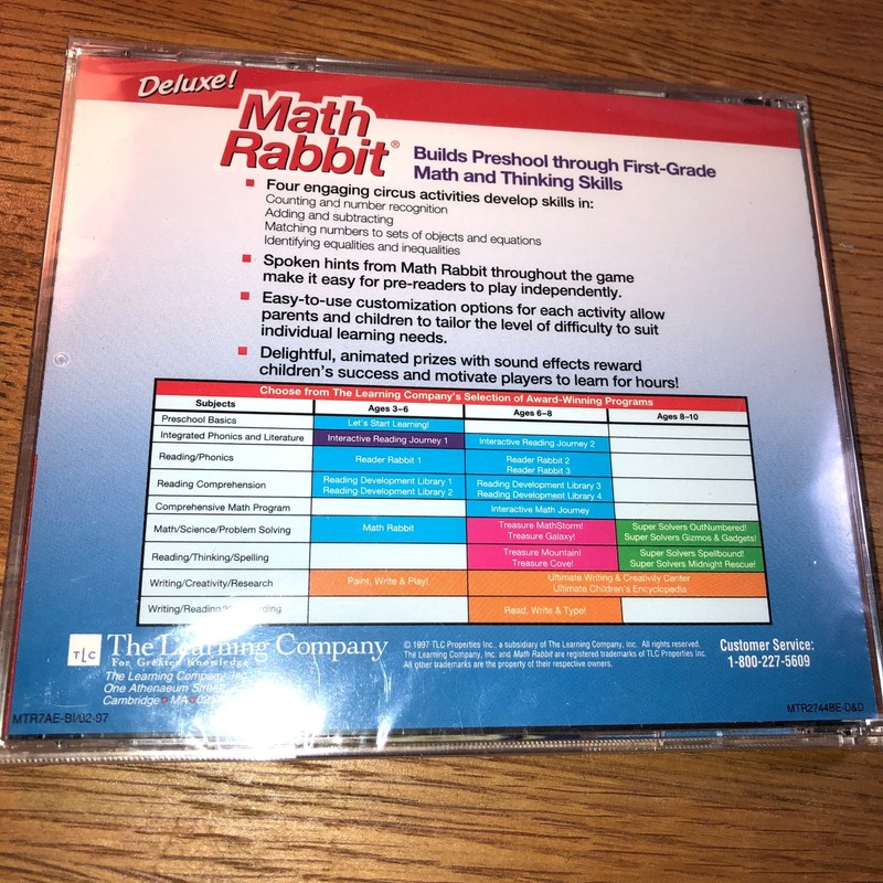 NEW Deluxe! Math Rabbit Ages 4-7 PC CD-ROM Windows RARE SEALED The Learning Co gallery