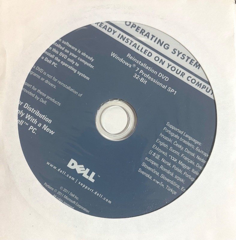 Dell Windows 7 Professional Reinstallation DVD 32-bit SP1 OS Dell 04DTND New
