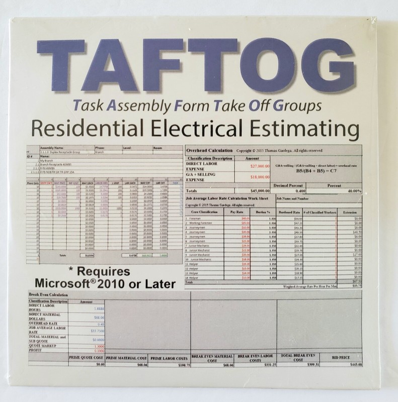 Taftog Task Assembly Form Take Off Groups Residential Electrical Estimating gallery