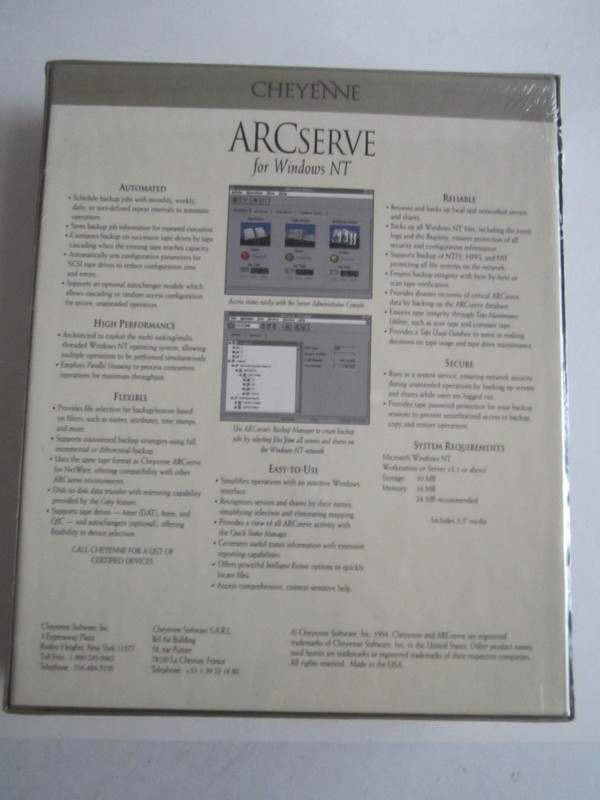 CHEYENNE ARCSERVE FOR WINDOWS NT 1.0 - NT-AS10 - BRAND NEW - SEALED gallery