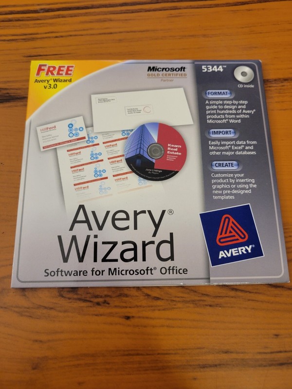 Avery Wizard CD 5344 for Microsoft Office Word Windows Vista XP 2000 ME 98 NEW