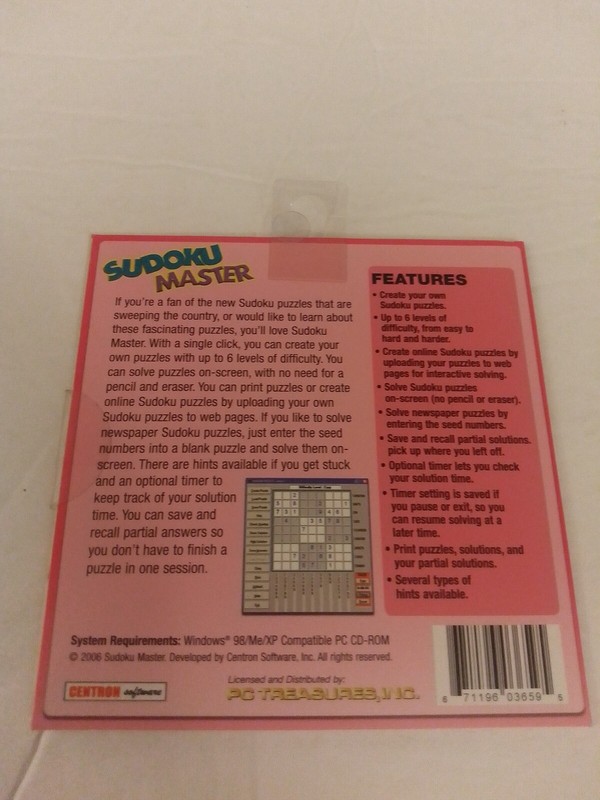 Sudoku Master CD-ROM For Windows 98 To XP Brand New Sealed In Flat Pack gallery