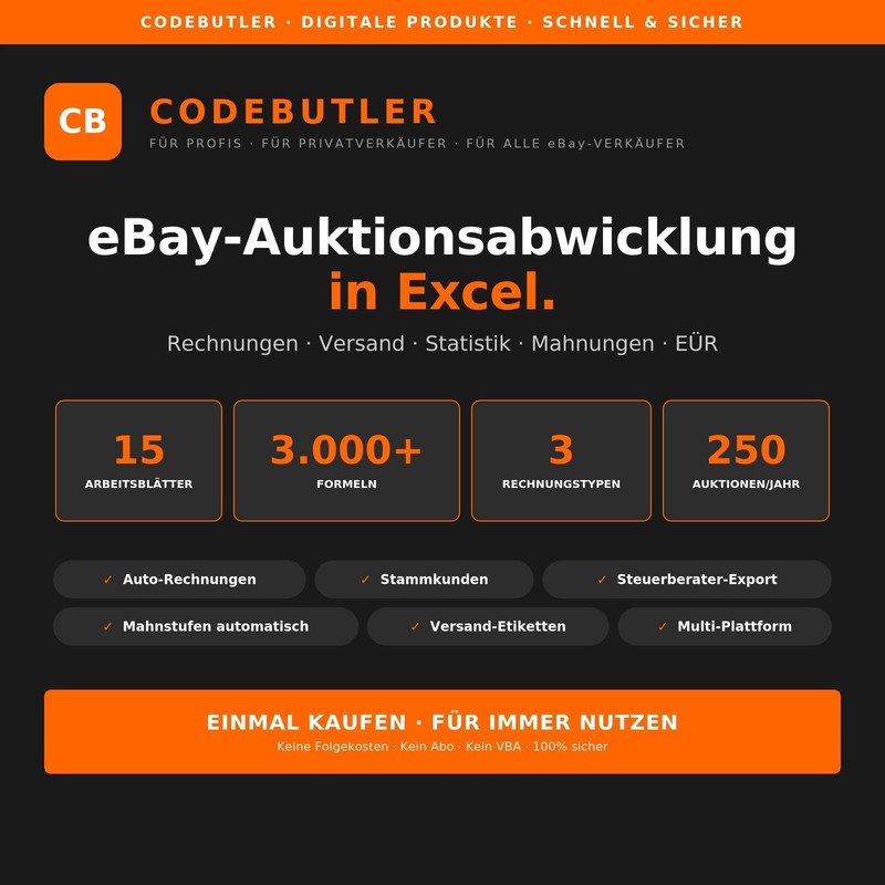 eBay auction processing Excel | invoice shipping reminder statistics EÜR 2026 gallery