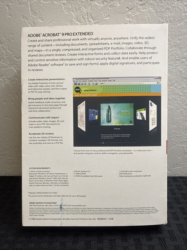 Adobe Acrobat 9 Pro Extended Professional Windows Original Box Serial Number gallery