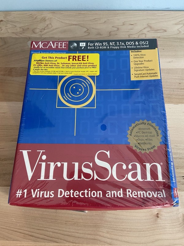 Vintage McAfee VirusScan for Win 95 / NT CD & 3.5" Disks Vers. 3.0 New Sealed