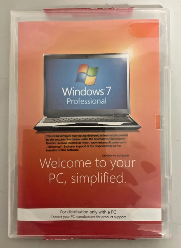 MS Windows 7 Pro DVD w/SP1 Only, No Product Key