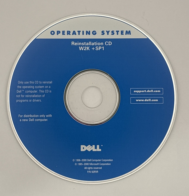 Windows Operating System Reinstallation CD W2K SP1 (Dell)(92RVR)(2000)