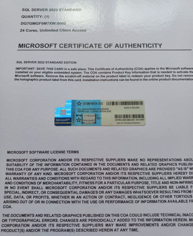 Microsoft SQL Server 2022 Standard 24 Core unlimited User CALs CoA DG7GMGF0M7XW gallery