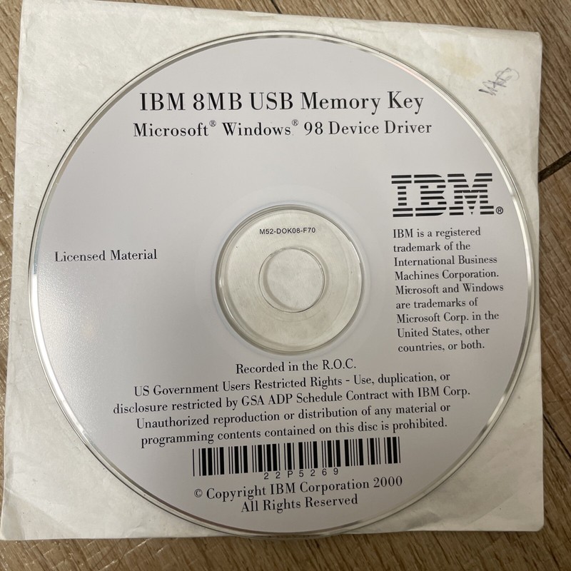 IBM 8MB USB Memory Key Windows 98 Device Driver Vintage Software