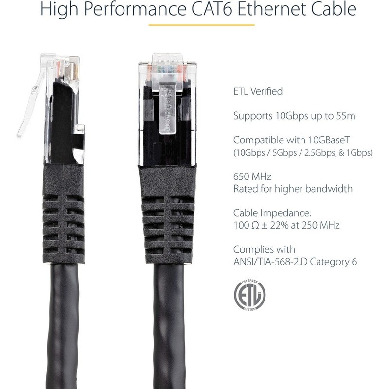 Startech IT C6PATCH2BK 2ft Cat6 Patch Cable RJ45 M-F Black gallery