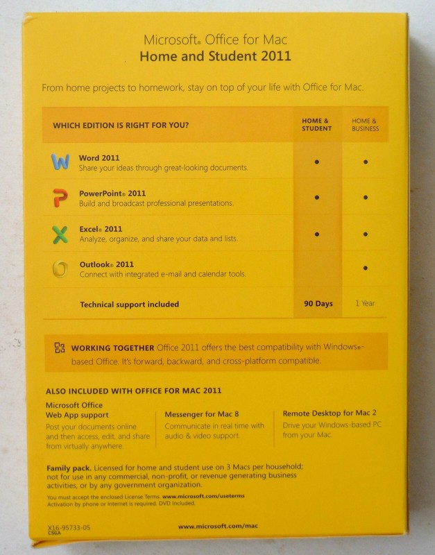 Vintage Microsoft Office Mac 2011 WPX Home & Student Family Pack 3 Users D7284 gallery