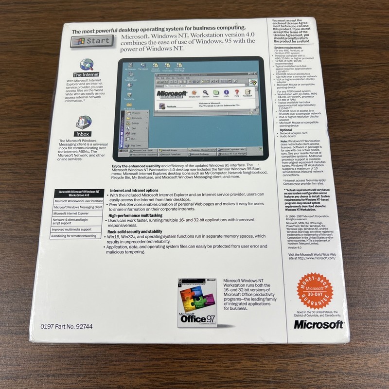 Microsoft Windows NT Workstation 4.0 CD Full Version Retail Box Factory SEALED gallery